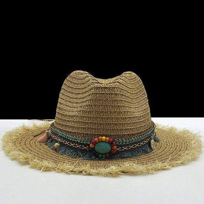 wickedafstore Khaki Bohemian Panama Straw Hat