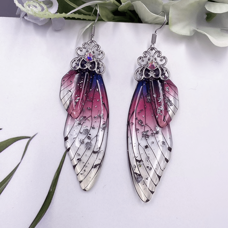 wickedafstore Ombre-Silver Fairy Wing Statement Earrings