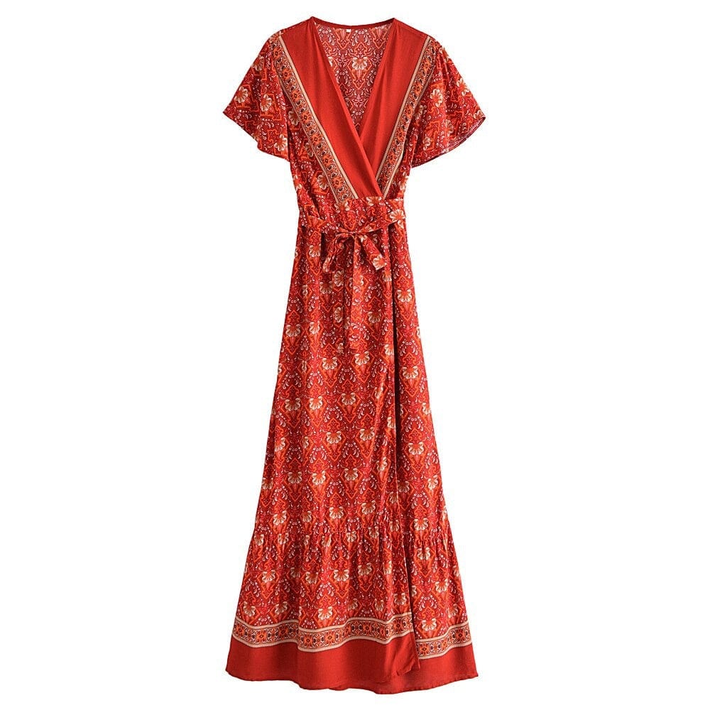 Pandora Red Vintage Floral Wrap Maxi Dress Pandora Red Vintage Floral Wrap Maxi Dress