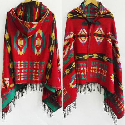 wickedafstore Ethnic Pattern Poncho Coat