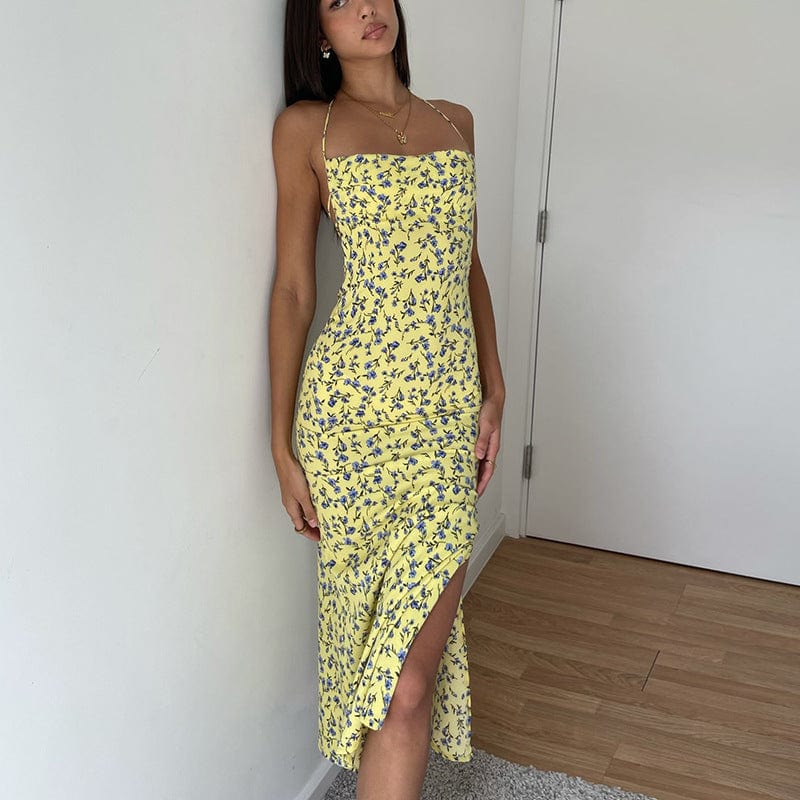 SPLIT MIDI DRESS IN YELLOW
