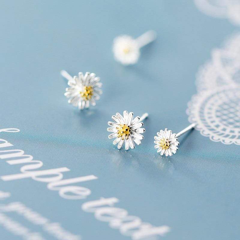 Sterling Silver Daisy Chrysanthemum Earrings - wickedafstore