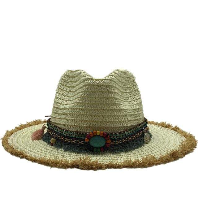 wickedafstore White Bohemian Panama Straw Hat