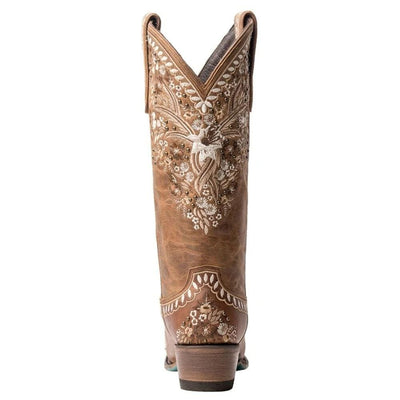wickedafstore White Floral Embroidery Cowgirl Boots