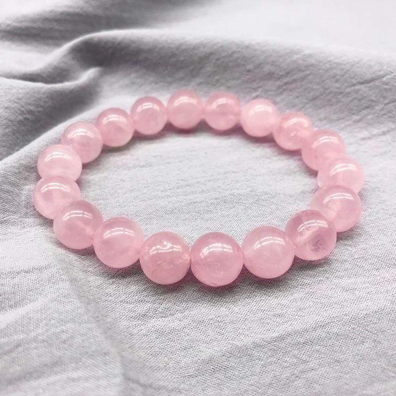 wickedafstore Wholesale Pink Rose Powder crystal Quartz Natural Stone Streche Bracelet Elastic Cord Pulserase Jewelry Beads Lovers woman Gift