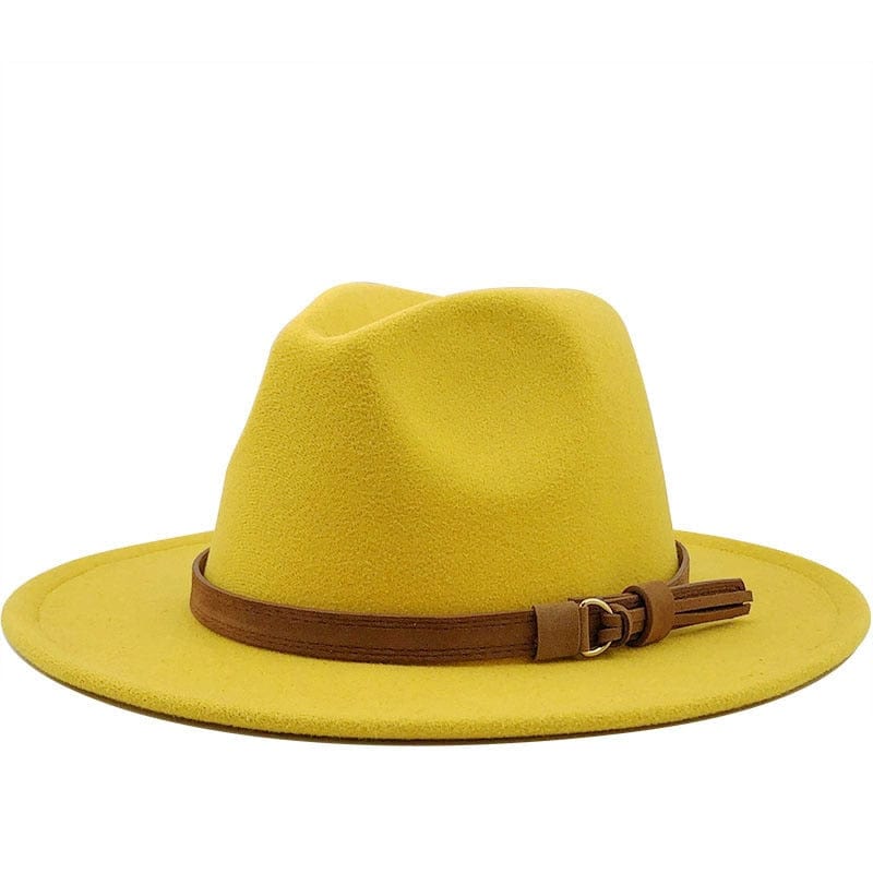 wickedafstore Yellow / 56-58CM Eridian Fedora Hat With Leather Ribbon