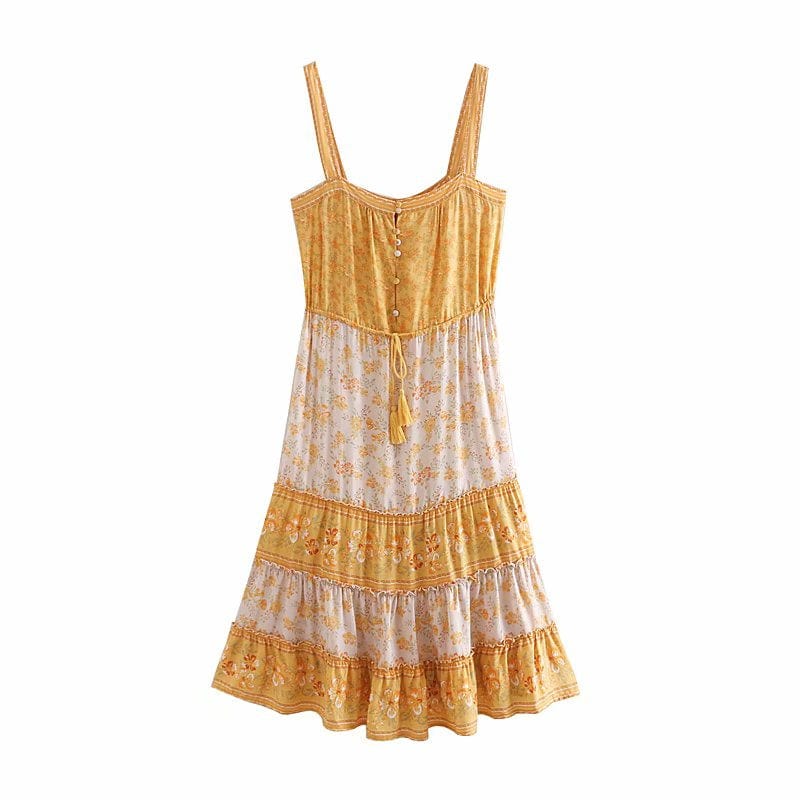 wickedafstore Yellow / S Anne Floral Midi Dress