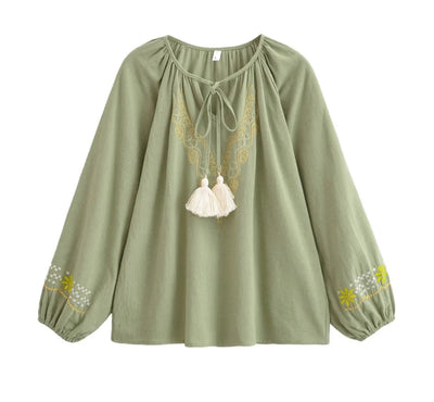 Selene Sage Embroidered Blouse