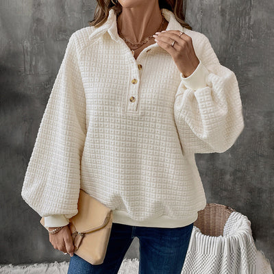 Elena Waffle-Knit Button Pullover