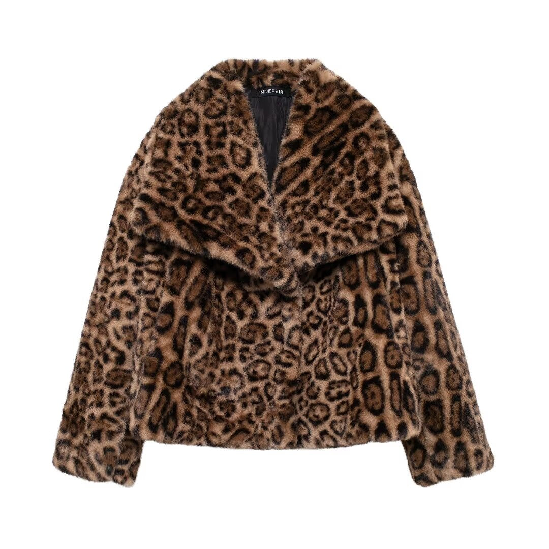 Leona Leopard Print Faux Fur Jacket