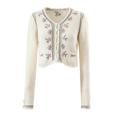 Daisy Bloom Embroidered Cropped Cardigan