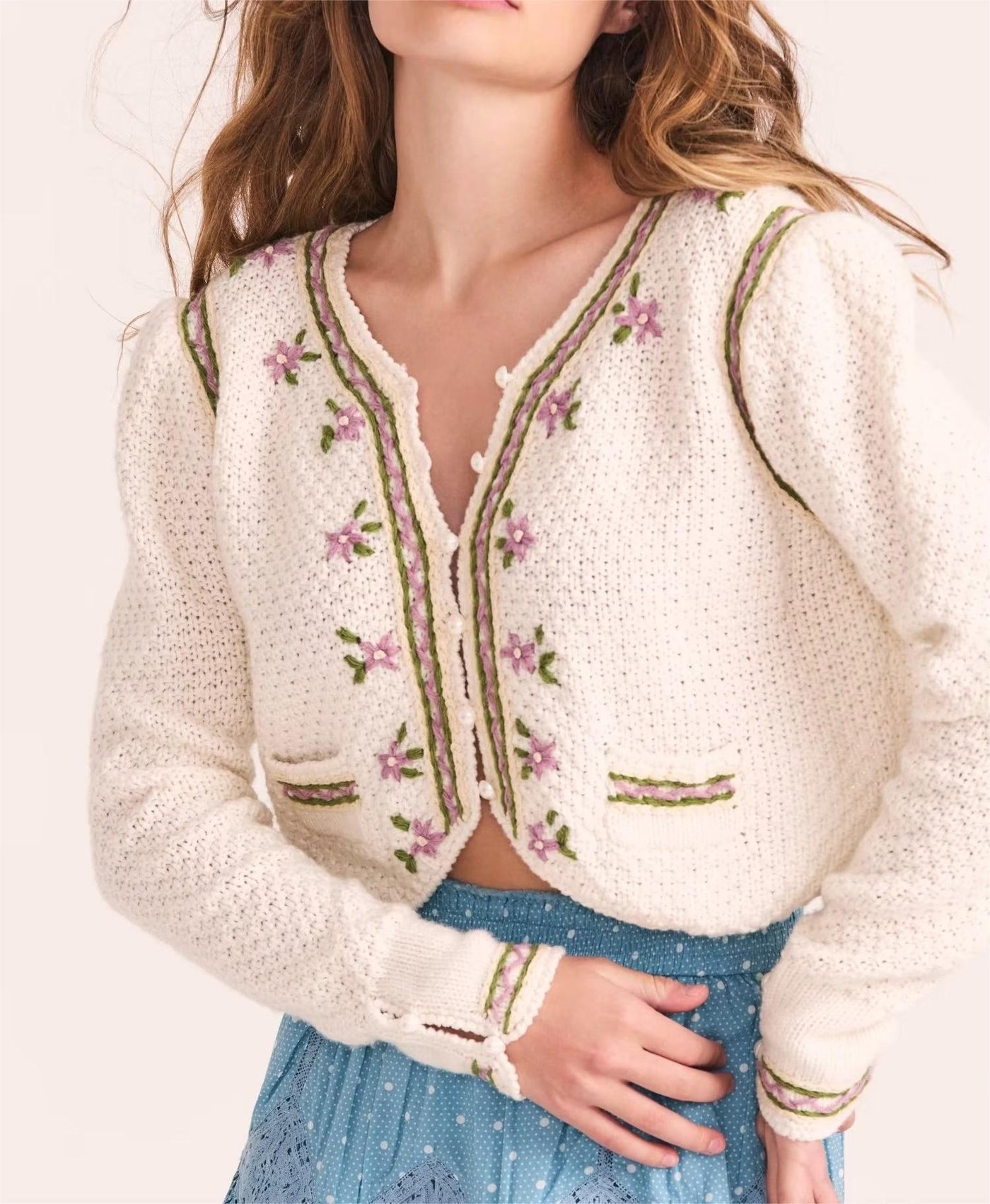 Daisy Bloom Embroidered Cropped Cardigan