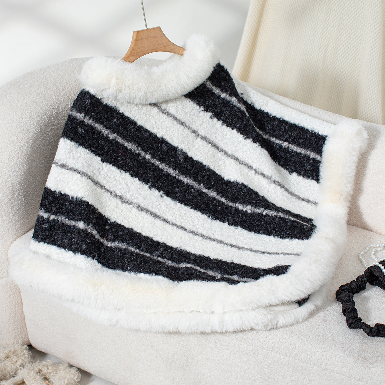 Celeste Striped Faux Fur Cape