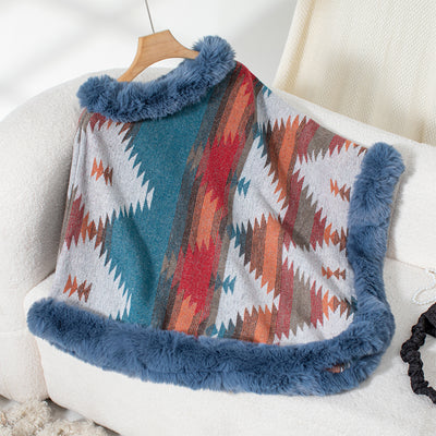 Serena Faux Fur-Trimmed Aztec Poncho