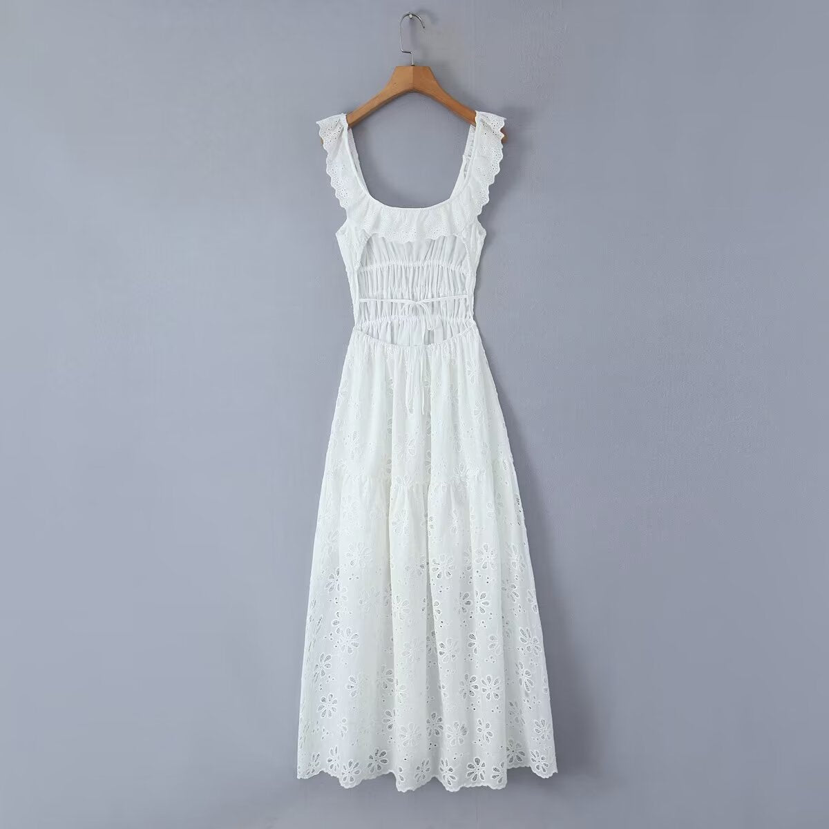 Soraya White Eyelet Embroidered Maxi Dress
