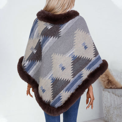 Serena Faux Fur-Trimmed Aztec Poncho