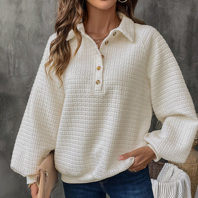 Elena Waffle-Knit Button Pullover