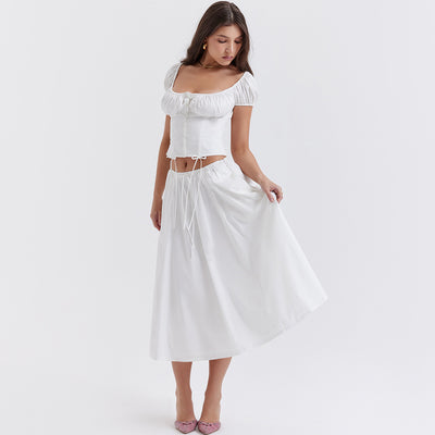 Clara Boho White Skirt & Top 2 Piece Set