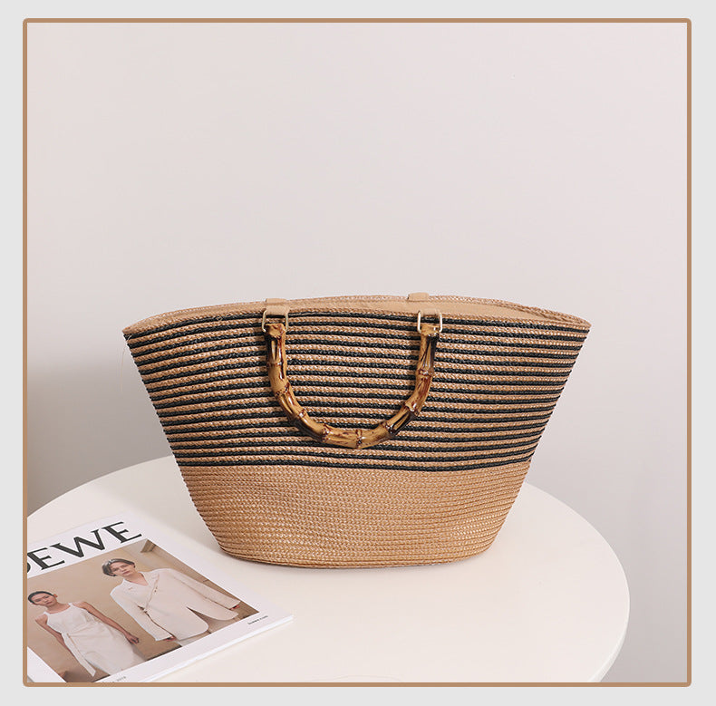 Amara Bamboo Handle Straw Tote