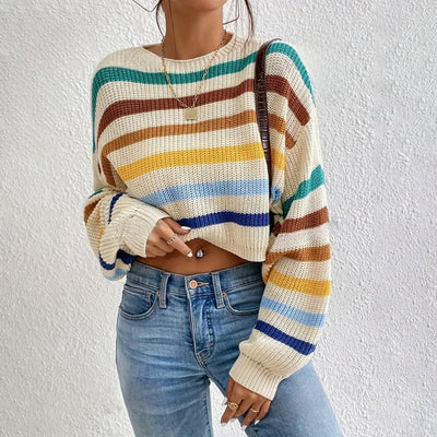 Amelia Striped Knit Cropped Sweater