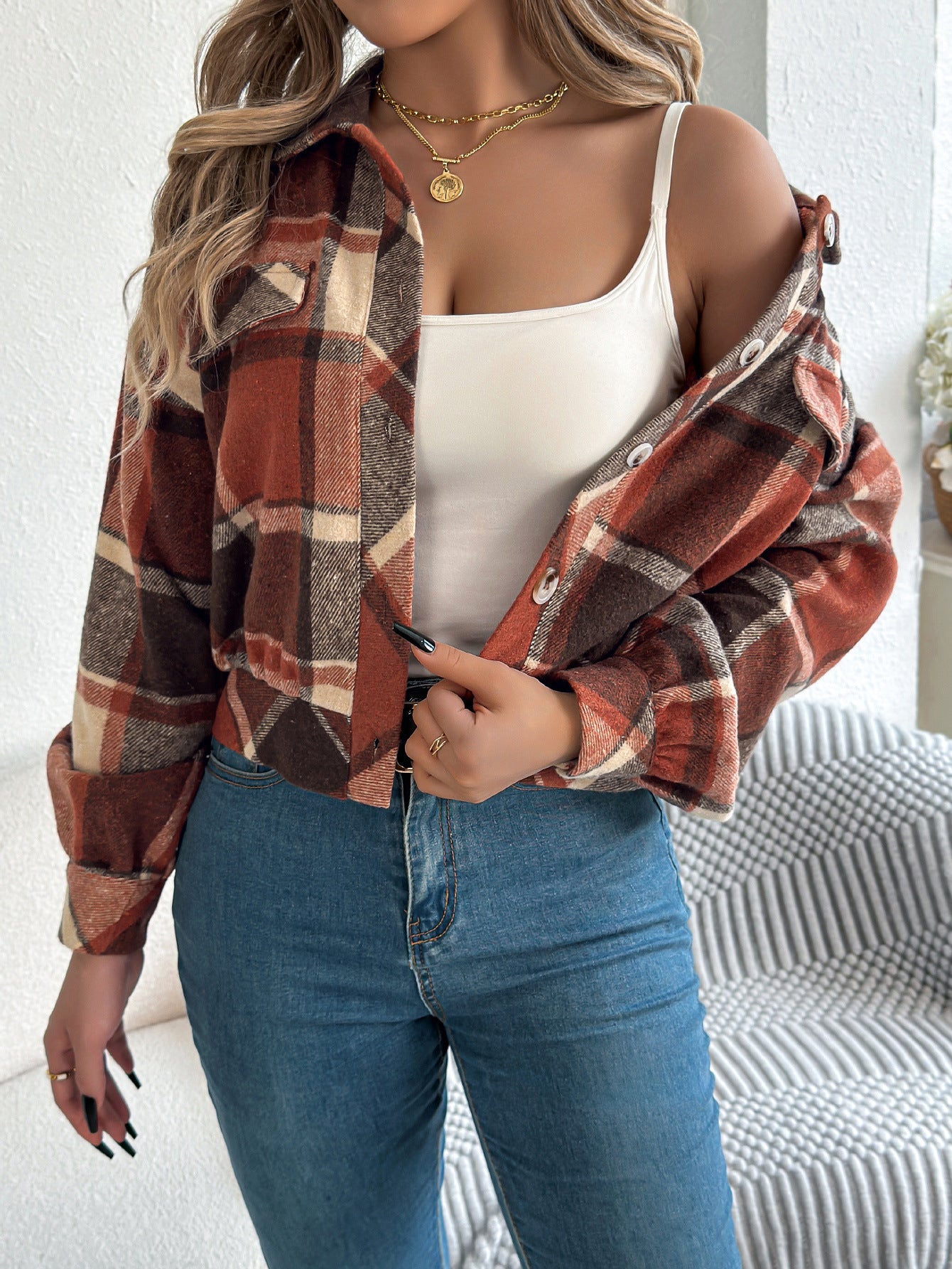 Chloe Plaid Flannel Crop Jacket