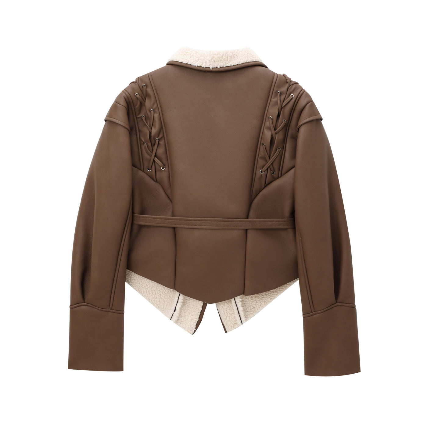 Isabella Luxe Shearling-Trimmed Leather Wrap Coat