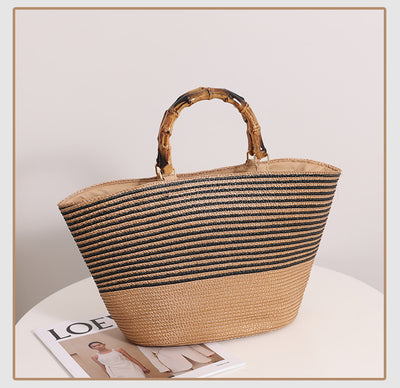 Amara Bamboo Handle Straw Tote