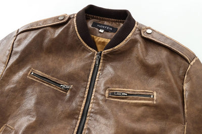 Indefer Vintage Leather Bomber Jacket