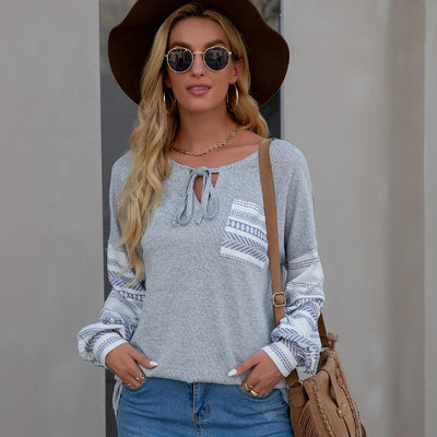 Blue Horizon Patterned Sleeve Top