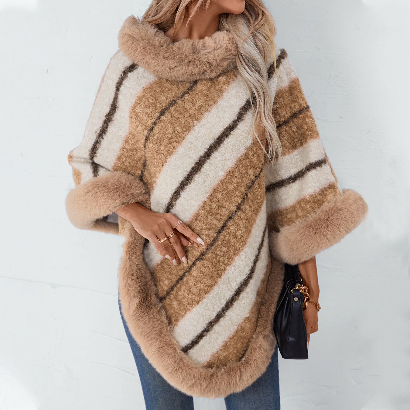 Celeste Striped Faux Fur Cape