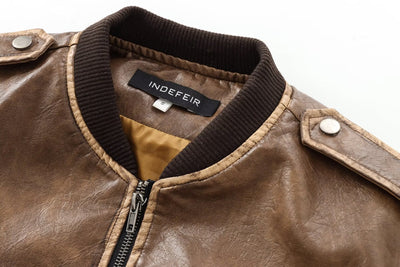 Indefer Vintage Leather Bomber Jacket