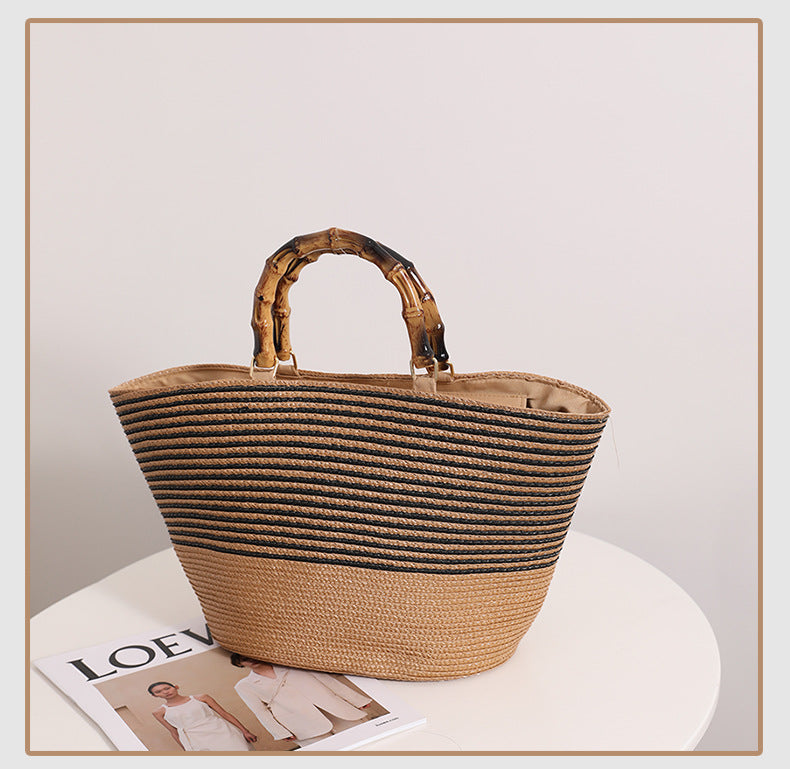 Amara Bamboo Handle Straw Tote