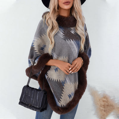 Serena Faux Fur-Trimmed Aztec Poncho