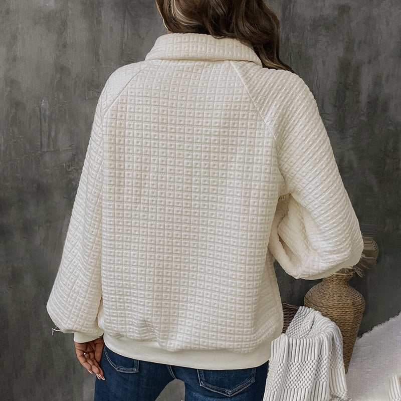 Elena Waffle-Knit Button Pullover