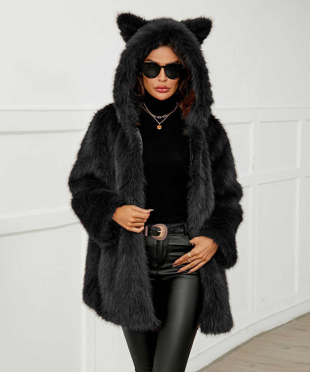 Luna Faux Fur Cat-Ear Coat