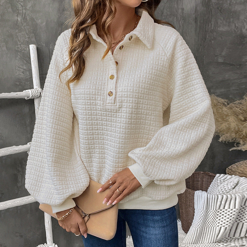 Elena Waffle-Knit Button Pullover