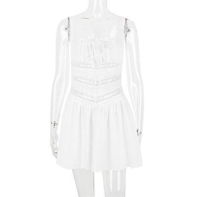 Isla Lace-Trim Mini Dress in White