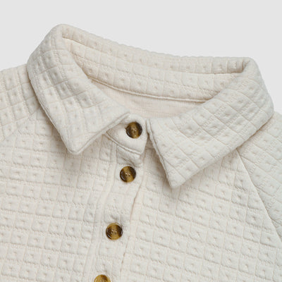 Elena Waffle-Knit Button Pullover