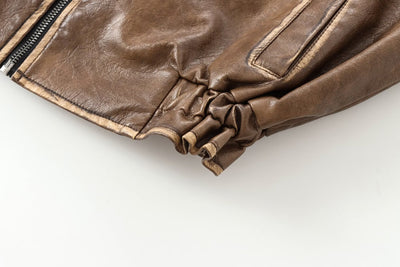 Indefer Vintage Leather Bomber Jacket