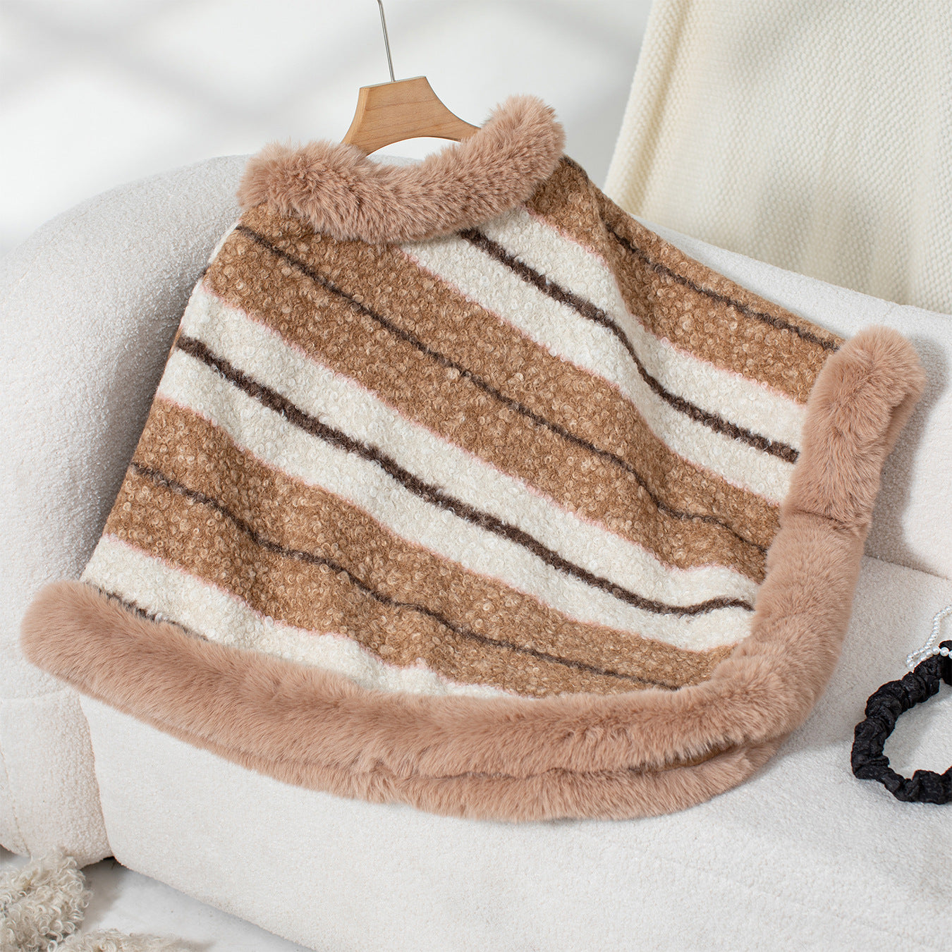 Celeste Striped Faux Fur Cape