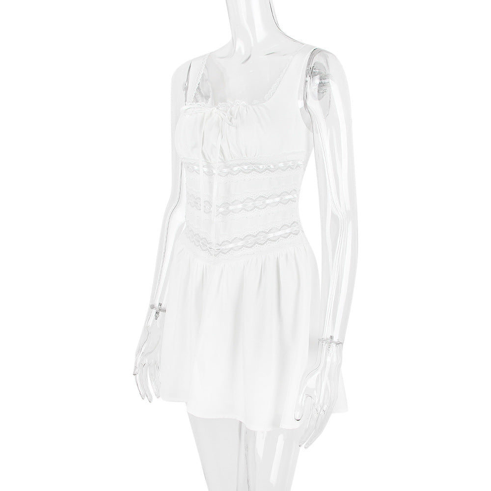 Isla Lace-Trim Mini Dress in White