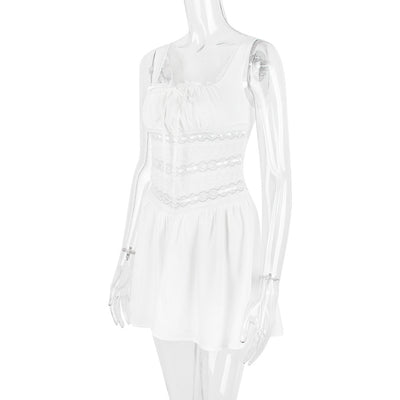 Isla Lace-Trim Mini Dress in White