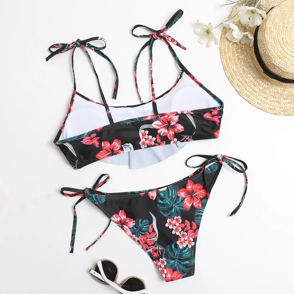 Flounce Hibiscus Bikini Set