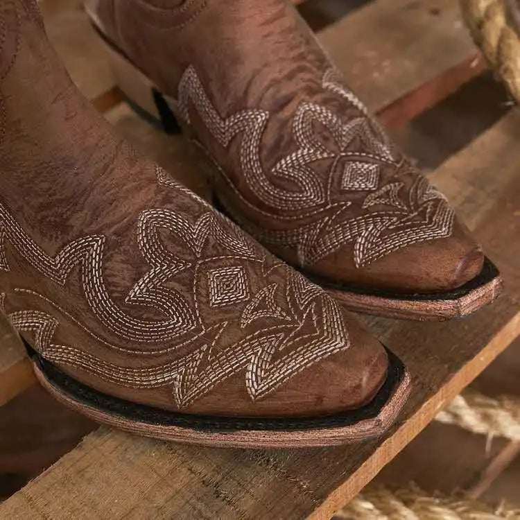 Rustic Western Leather Cowboy Boots