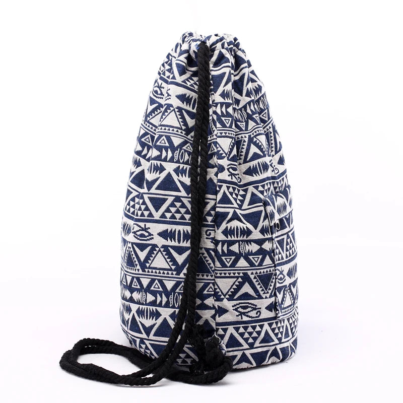 Tribal Pattern Canvas Drawstring Backpack