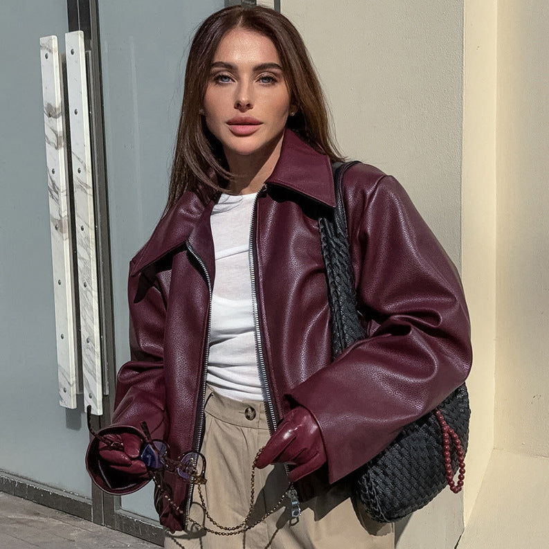 Aubrey Luxe Leather Bomber Jacket