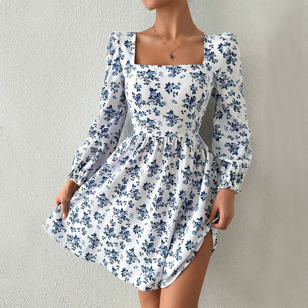 Blue Blossom Square Neck Dress