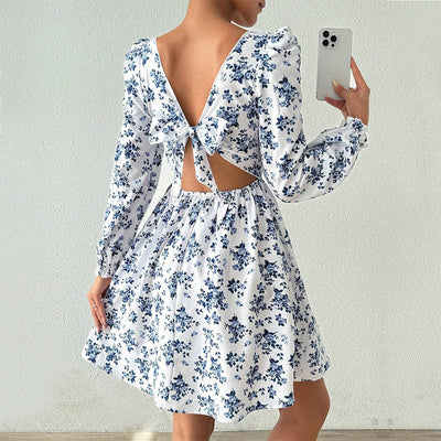 Blue Blossom Square Neck Dress