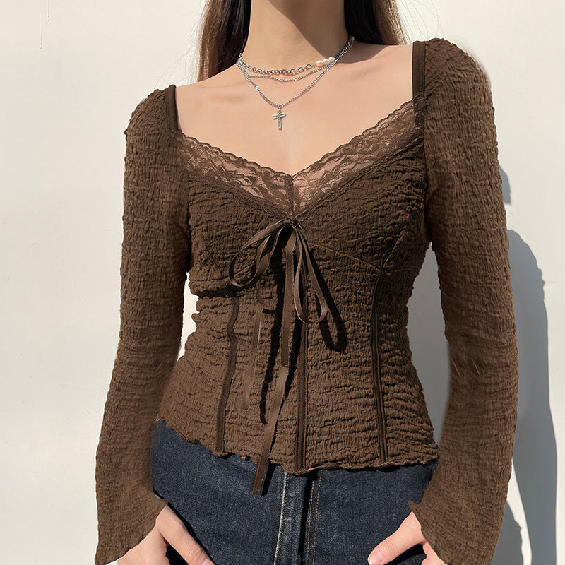 Serena Lace-Trimmed Ruched Top