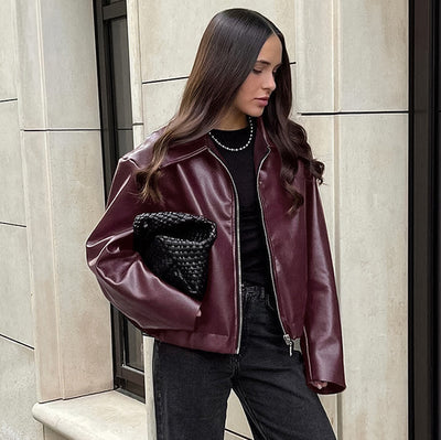 Aubrey Luxe Leather Bomber Jacket